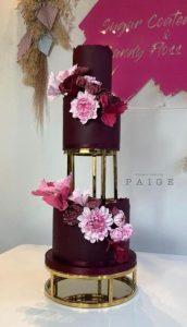 Burgundy Floral Wedding Cake